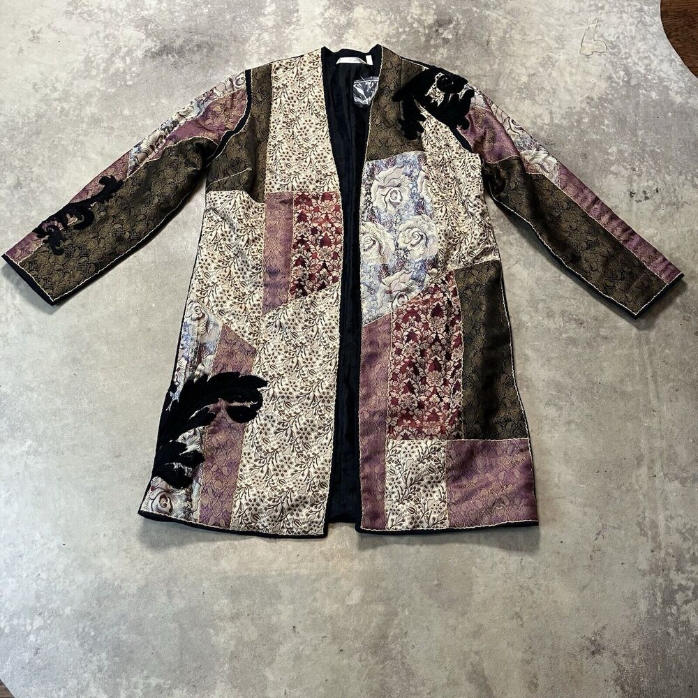 Soft Surroundings Jacket Womens Large Multicolor Brocade Patch Pockets 2CR42